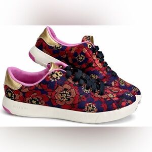 Cole Haan GrandPro Tennis Shoes Floral Brocade Gold Pink Women’s 5.5